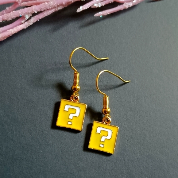 Nintendo Super Mario Bros. Questions Block Handmade Earrings - Picture 1 of 3
